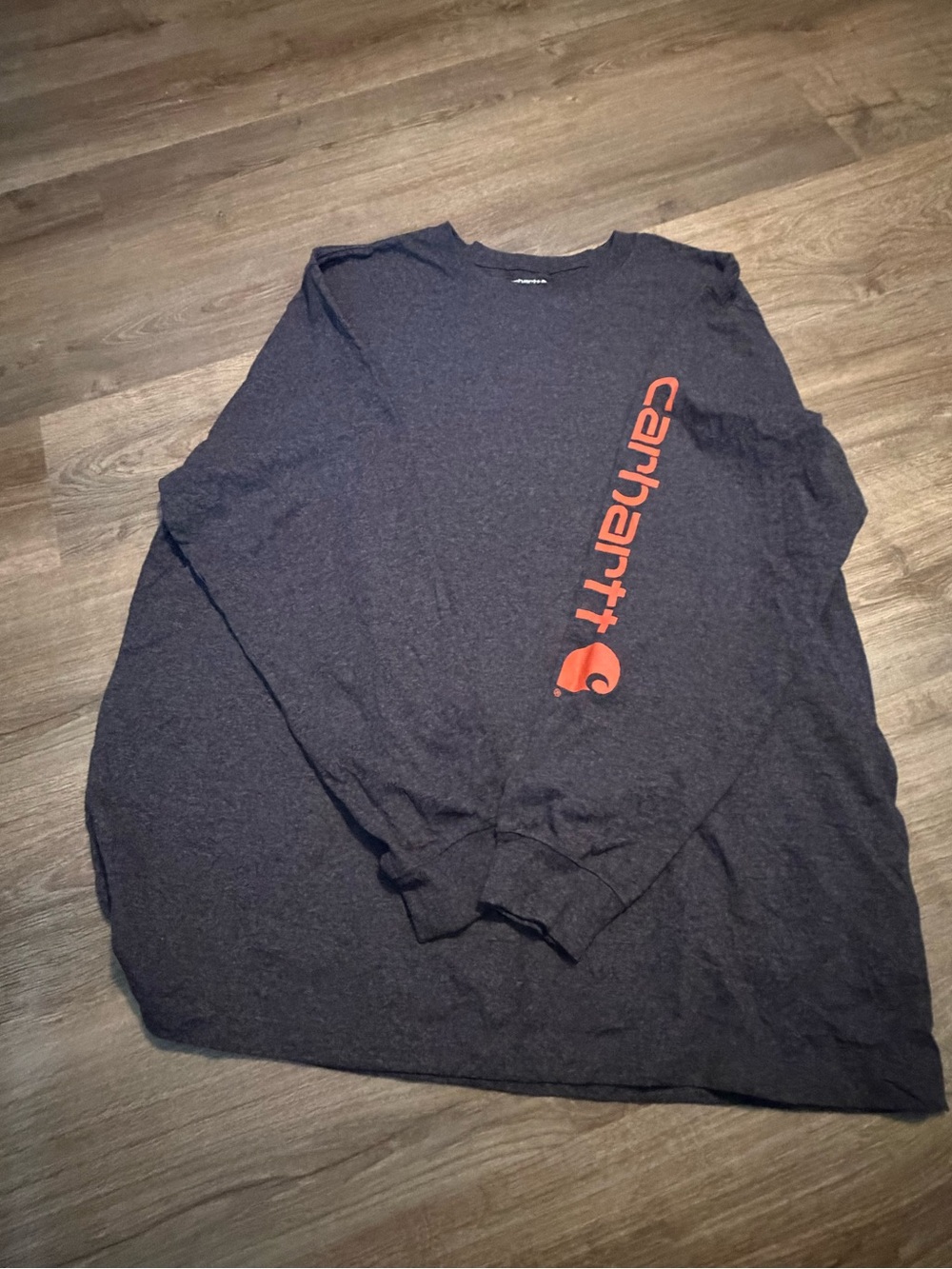 Carhartt Long-Sleeve Tee in Charcoal with Orange Sleeve Logo